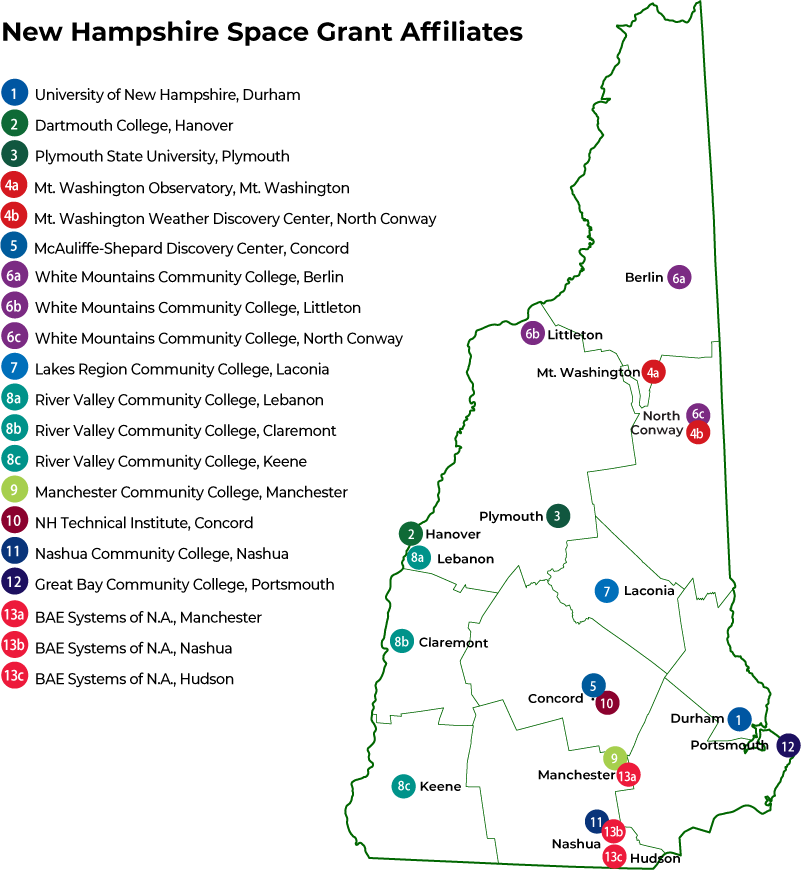 Map of NH Space Grant Affiliate locations
